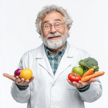 Възрастен мъж се храни здравословно и се усмихва